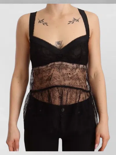 Dolce & Gabbana Silk Lace Babydoll Sheer Lingerie Top In Black