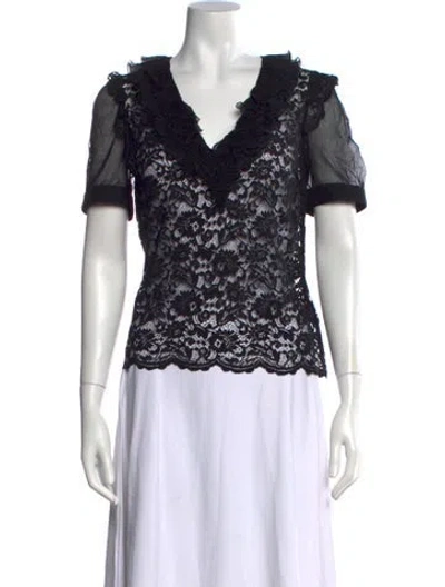 Pre-owned Dolce & Gabbana Silk Lace Pattern Blouse In Black