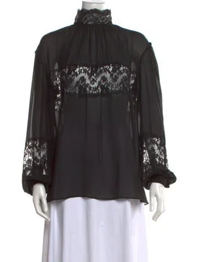 Pre-owned Dolce & Gabbana Silk Lace Pattern Blouse In Black