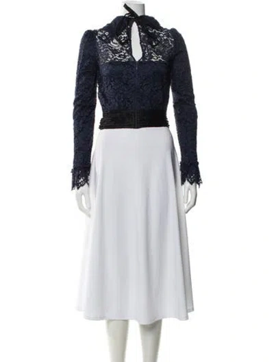 Pre-owned Dolce & Gabbana Silk Lace Pattern Blouse In Blue