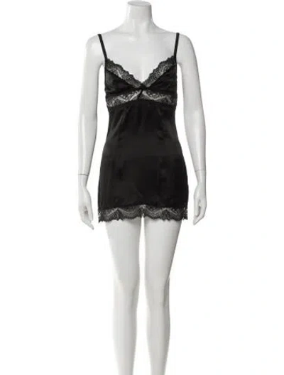 Pre-owned Dolce & Gabbana Silk Lace Pattern Nightgown In Black