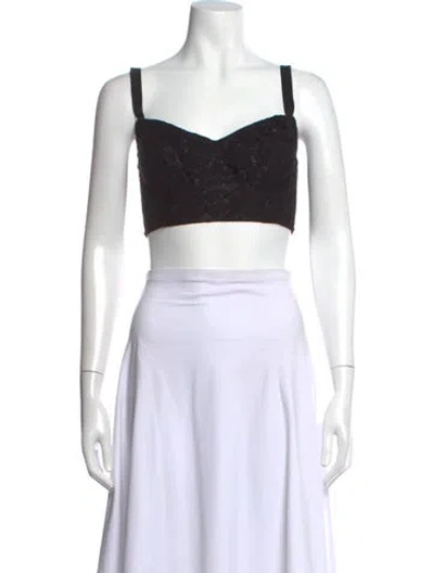 Pre-owned Dolce & Gabbana Silk Lace Pattern Sports Bra W/ Tags In Black