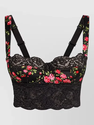 Dolce & Gabbana Silk Lace Printed Balconette Bra In Black