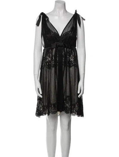Pre-owned Dolce & Gabbana Silk Lace Trim Embellishment Nightgown In Black