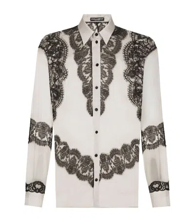 DOLCE & GABBANA SILK LACE-TRIM SHIRT