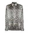 Dolce & Gabbana Grey Shirt With Leopard Print All-over And Logo Lettering In Silk Man In Multi