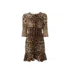 Dolce & Gabbana Silk Leopard Ruched Dress In Brown