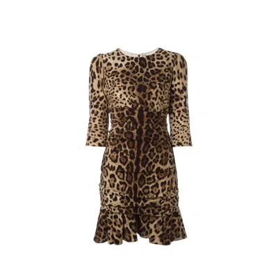 Dolce & Gabbana Silk Leopard Ruched Dress In Animal Print