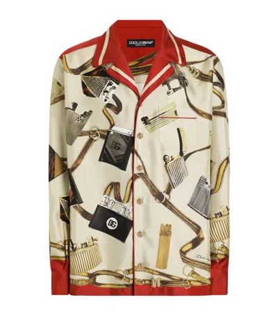 Dolce & Gabbana Silk Lighter Print Shirt In Neutral