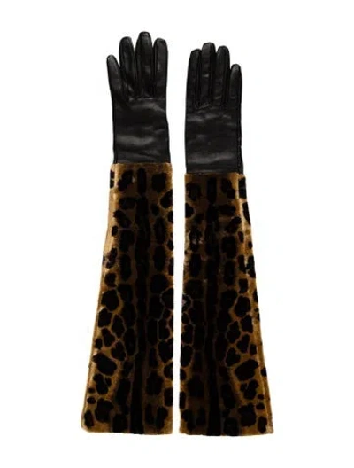 Pre-owned Dolce & Gabbana Silk Lined Leather Elbow Gloves In Black