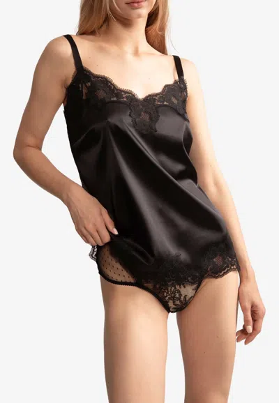 Dolce & Gabbana Silk Lingerie Slip Top In Black