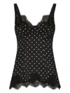 Dolce & Gabbana Silk Lingerie-style Top With Polka-dot Print And Lace Detailing In Black