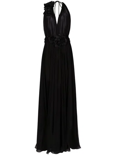 Dolce & Gabbana Long Chiffon Dress With Boning In Black
