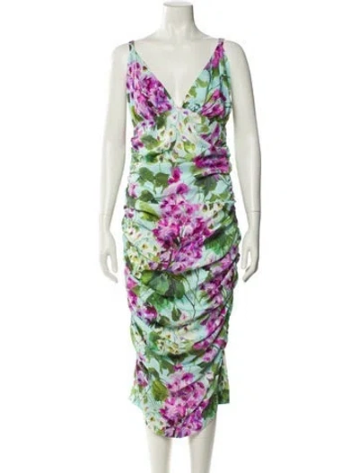 Pre-owned Dolce & Gabbana Silk Long Dress In Green