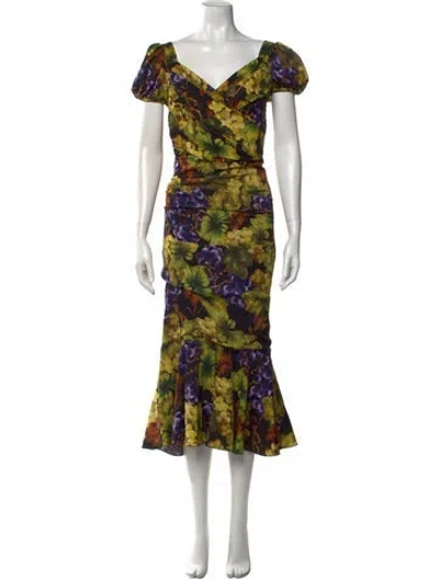 Pre-owned Dolce & Gabbana Silk Long Dress In Green