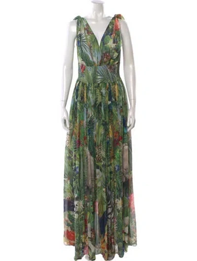 Pre-owned Dolce & Gabbana Silk Long Dress In Green