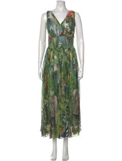 Pre-owned Dolce & Gabbana Silk Long Dress In Green