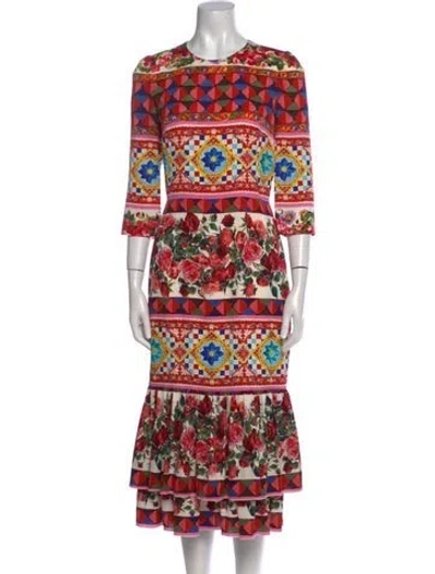 Pre-owned Dolce & Gabbana Silk Long Dress In Neutral