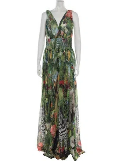 Pre-owned Dolce & Gabbana Silk Long Dress W/ Tags In Green