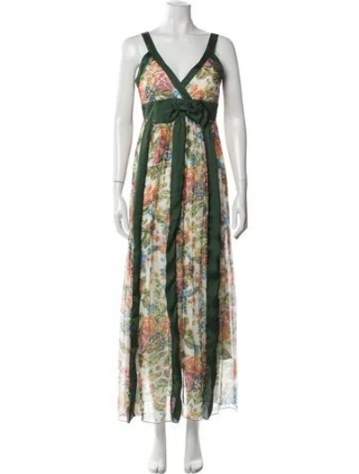 Pre-owned Dolce & Gabbana Silk Long Dress W/ Tags In Green