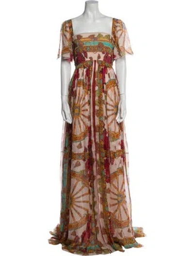 Pre-owned Dolce & Gabbana Silk Long Dress W/ Tags In Orange