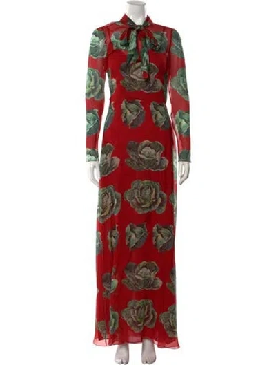 Pre-owned Dolce & Gabbana Silk Long Dress W/ Tags In Red