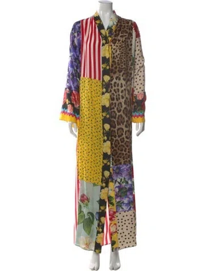 Pre-owned Dolce & Gabbana Silk Long Dress In Yellow