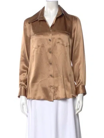 Pre-owned Dolce & Gabbana Silk Long Sleeve Blouse In Brown