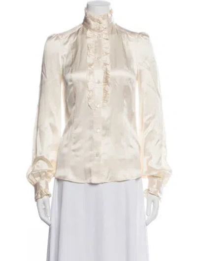 Pre-owned Dolce & Gabbana Silk Long Sleeve Blouse In Neutrals