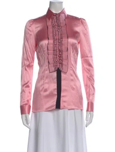 Pre-owned Dolce & Gabbana Silk Long Sleeve Blouse W/ Tags In Pink