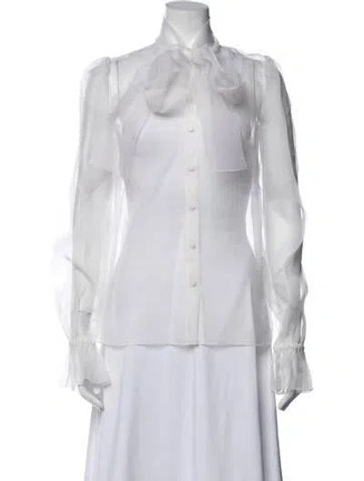 Pre-owned Dolce & Gabbana Silk Long Sleeve Blouse In White