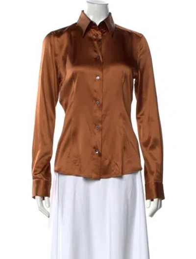 Pre-owned Dolce & Gabbana Silk Long Sleeve Button-up Top In Brown