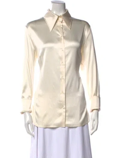 Pre-owned Dolce & Gabbana Silk Long Sleeve Button-up Top In Neutral