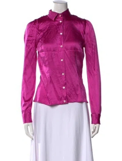 Pre-owned Dolce & Gabbana Silk Long Sleeve Button-up Top In Purple