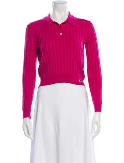 Pre-owned Dolce & Gabbana Silk Long Sleeve Polo In Pink