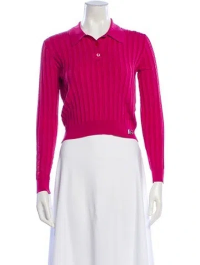 Pre-owned Dolce & Gabbana Silk Long Sleeve Polo In Pink