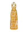 Dolce & Gabbana Maiolica Open-back Pleated Printed Silk-chiffon Halterneck Maxi Dress In Multi