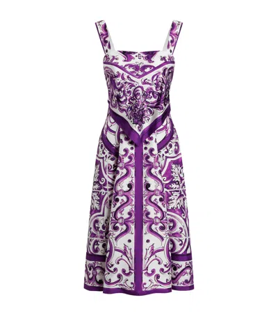DOLCE & GABBANA SILK MAJOLICA PRINT MIDI DRESS