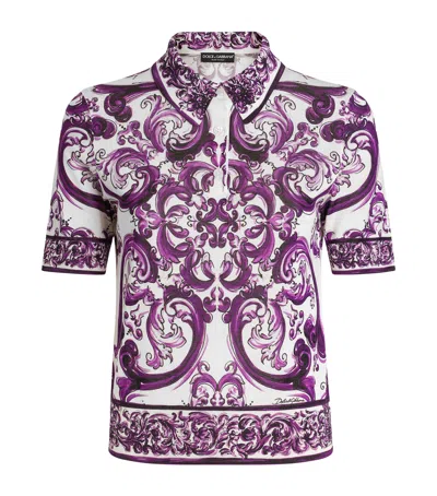 DOLCE & GABBANA SILK MAJOLICA PRINT POLO SHIRT
