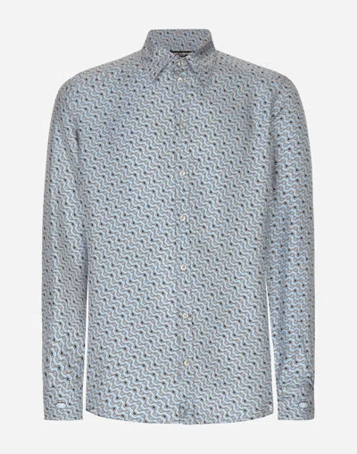 DOLCE & GABBANA SILK MARTINI-FIT SHIRT WITH TIE PRINT