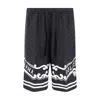 Dolce & Gabbana Black Bermuda Pants With Drawstring Elastic Waist And Maxi Print In Silk Man In Black