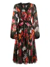 Dolce & Gabbana Belted Ruffled Floral-print Silk-chiffon Midi Dress In Multi