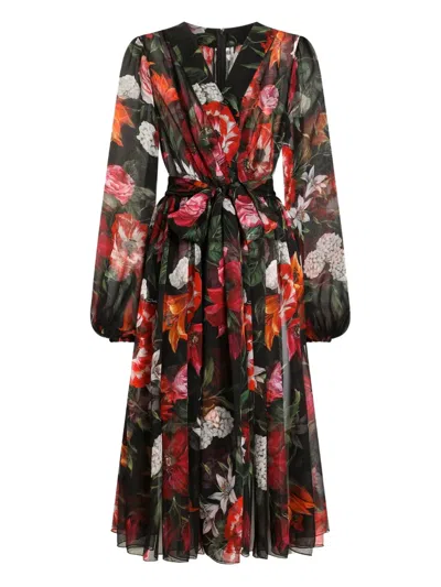 Dolce & Gabbana Belted Ruffled Floral-print Silk-chiffon Midi Dress
