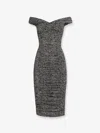 Dolce & Gabbana Off-the-shoulder Gathered Printed Silk-blend Midi Dress In Gray