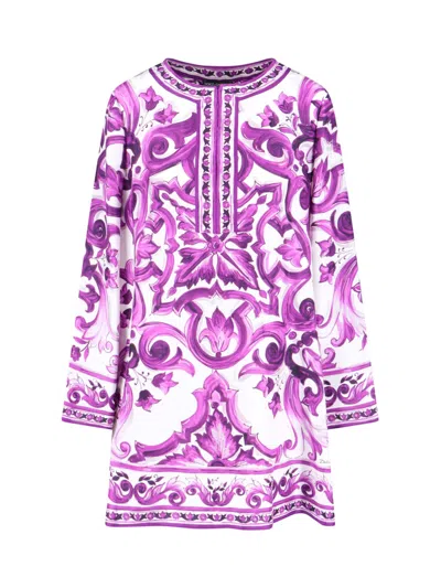 Dolce & Gabbana Silk Midi Dress In Purple