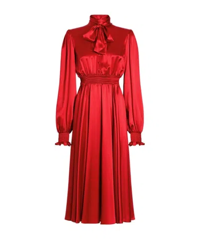 Dolce & Gabbana Silk Pussybow Midi Dress In Red