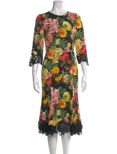 Pre-owned Dolce & Gabbana Silk Midi Length Dress In Black
