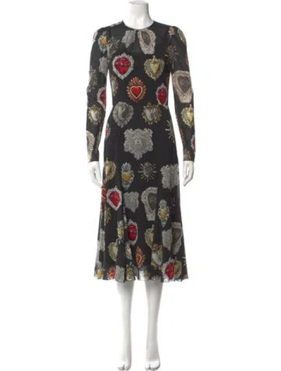 Pre-owned Dolce & Gabbana Silk Midi Length Dress In Black