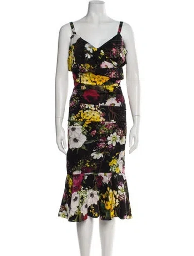 Pre-owned Dolce & Gabbana Silk Midi Length Dress In Black