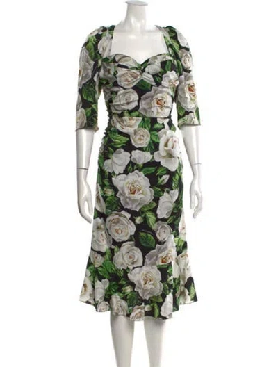 Pre-owned Dolce & Gabbana Silk Midi Length Dress In Black